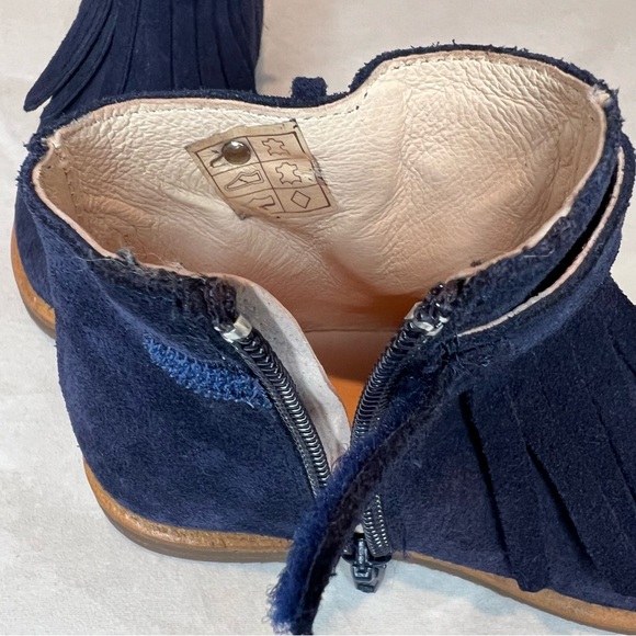 Jacadi Paris Lola Fringe Suede Leather Navy Blue Boots Girls Shoes Booties NWOB - Picture 8 of 9
